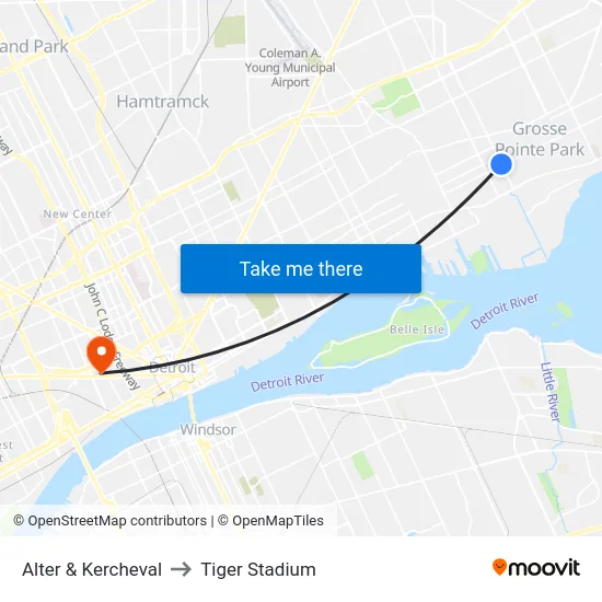 Alter & Kercheval to Tiger Stadium map