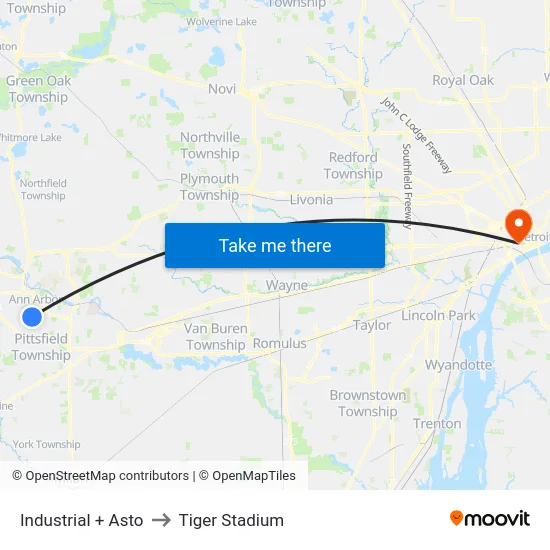 Industrial + Asto to Tiger Stadium map