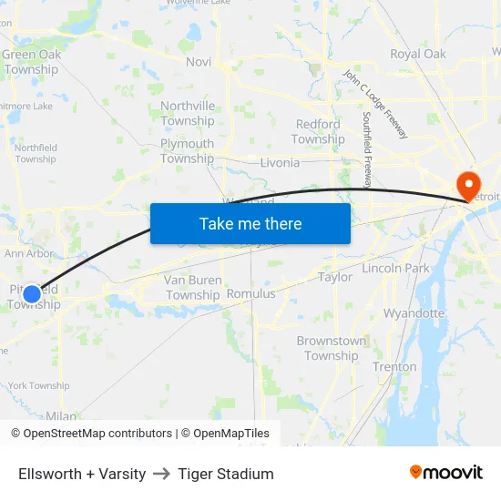 Ellsworth + Varsity to Tiger Stadium map