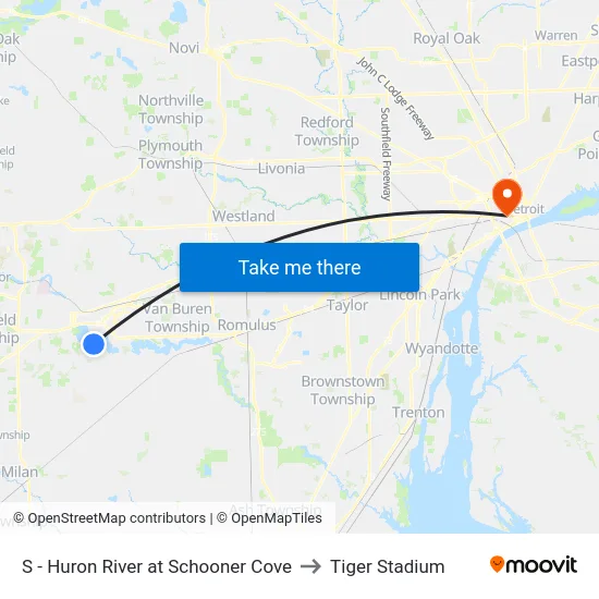 S - Huron River at Schooner Cove to Tiger Stadium map