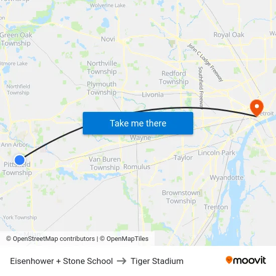 Eisenhower + Stone School to Tiger Stadium map