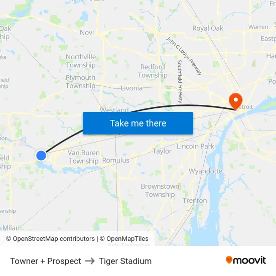 Towner + Prospect to Tiger Stadium map