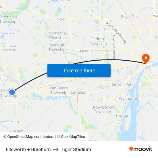 Ellsworth + Braeburn to Tiger Stadium map