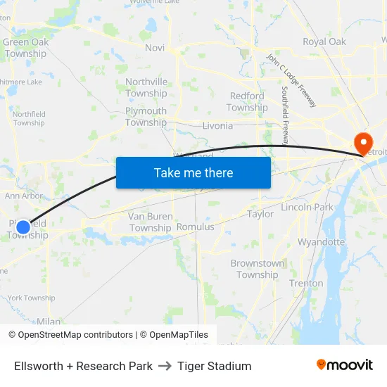 Ellsworth + Research Park to Tiger Stadium map