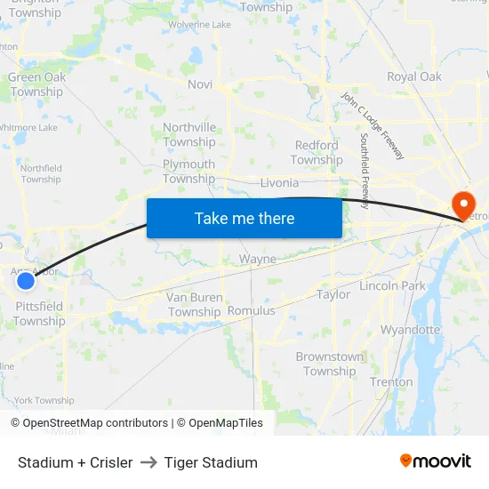 Stadium + Crisler to Tiger Stadium map