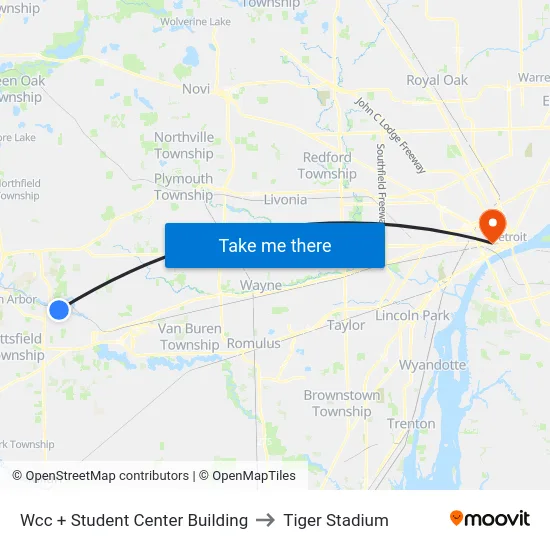 Wcc + Student Center Building to Tiger Stadium map