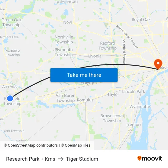 Research Park + Kms to Tiger Stadium map