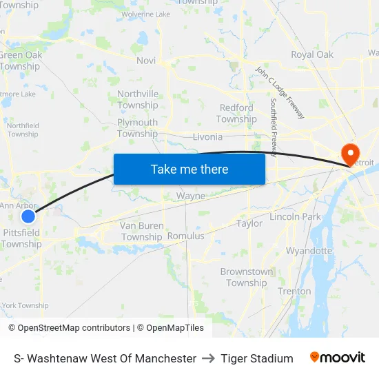 S- Washtenaw West Of Manchester to Tiger Stadium map