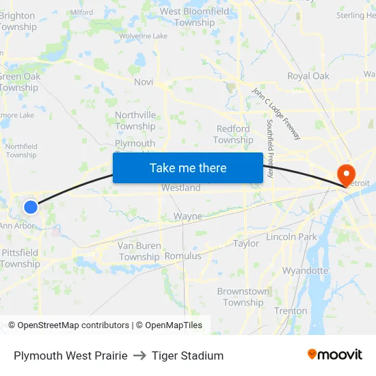 Plymouth West Prairie to Tiger Stadium map
