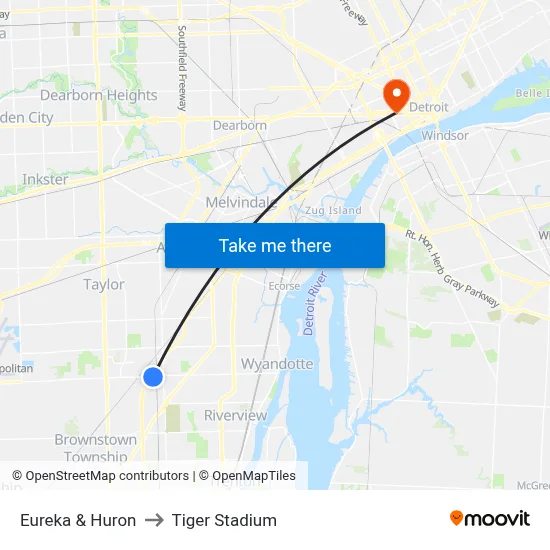 Eureka & Huron to Tiger Stadium map