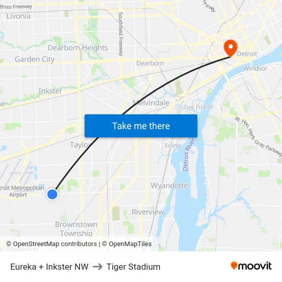 Eureka + Inkster NW to Tiger Stadium map