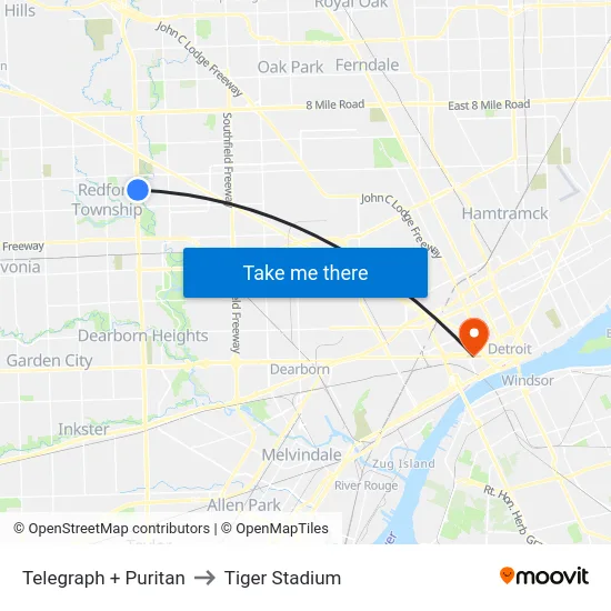 Telegraph + Puritan to Tiger Stadium map
