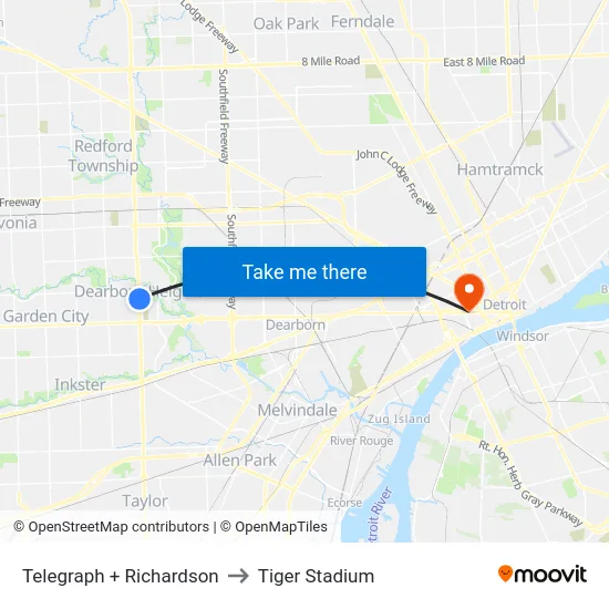 Telegraph + Richardson to Tiger Stadium map