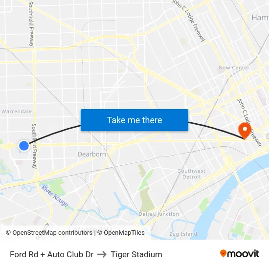 Ford & Auto Club Drive to Tiger Stadium map