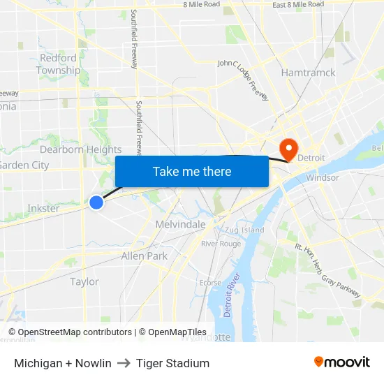 Michigan + Nowlin to Tiger Stadium map