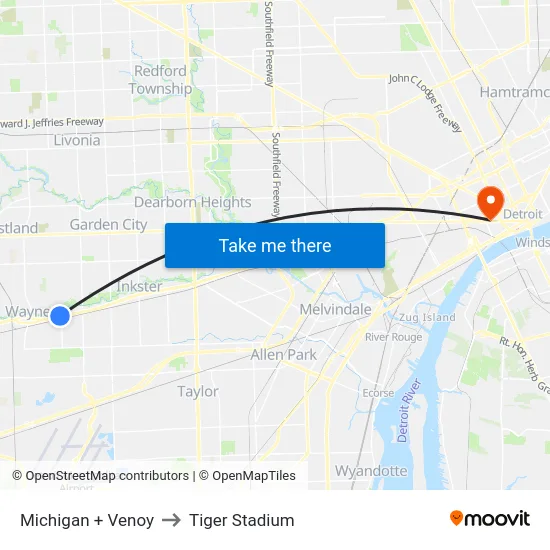 Michigan + Venoy to Tiger Stadium map