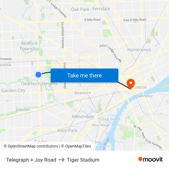 Telegraph + Joy Road to Tiger Stadium map