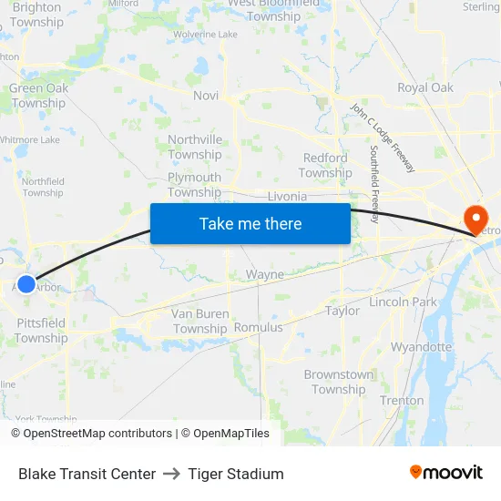 Blake Transit Center to Tiger Stadium map