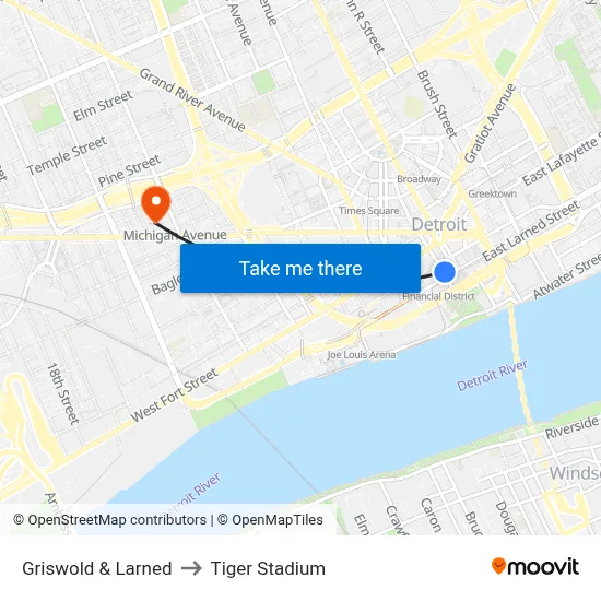 Griswold & Larned to Tiger Stadium map
