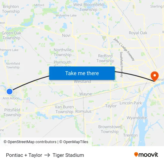Pontiac + Taylor to Tiger Stadium map