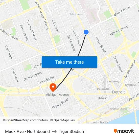 Mack Ave - Northbound to Tiger Stadium map
