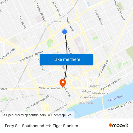 Ferry St - Southbound to Tiger Stadium map