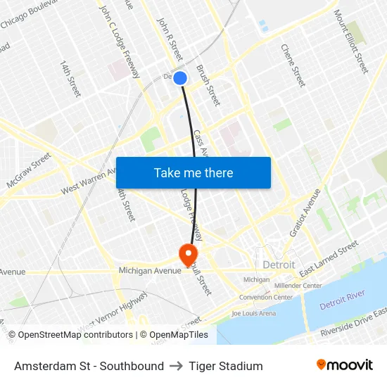 Amsterdam St - Southbound to Tiger Stadium map
