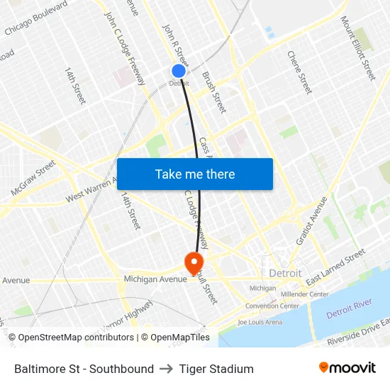 Baltimore St - Southbound to Tiger Stadium map