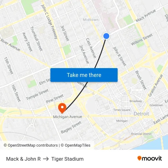 Mack & John R to Tiger Stadium map