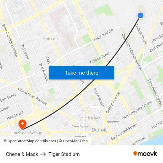 Chene & Mack to Tiger Stadium map