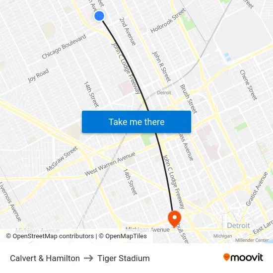 Calvert & Hamilton to Tiger Stadium map
