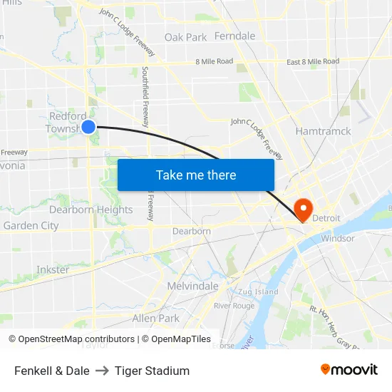 Fenkell & Dale to Tiger Stadium map