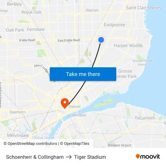 Schoenherr & Collingham to Tiger Stadium map