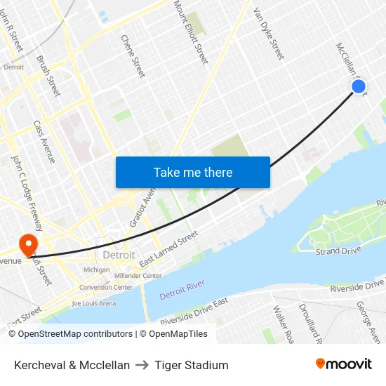 Kercheval & Mcclellan to Tiger Stadium map