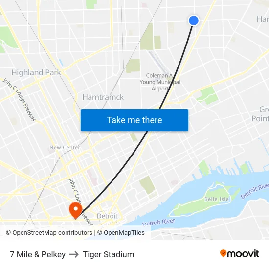 7 Mile & Pelkey to Tiger Stadium map