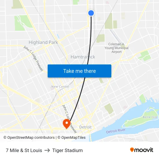 7 Mile & St Louis to Tiger Stadium map