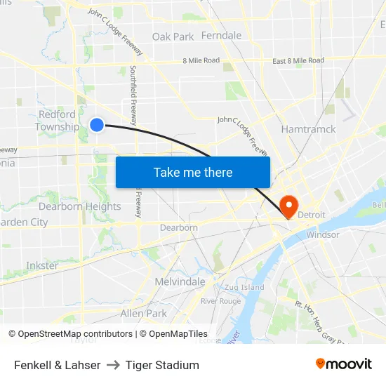 Fenkell & Lahser to Tiger Stadium map