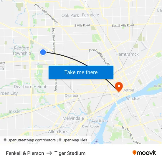 Fenkell & Pierson to Tiger Stadium map