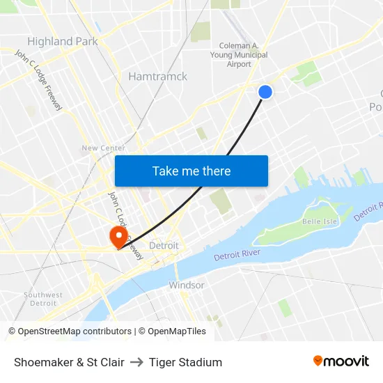 Shoemaker & St Clair to Tiger Stadium map