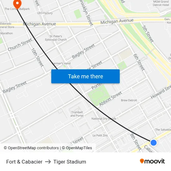 Fort & Cabacier to Tiger Stadium map