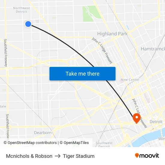 Mcnichols & Robson to Tiger Stadium map