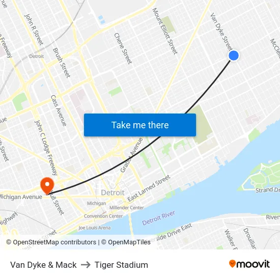 Van Dyke & Mack to Tiger Stadium map