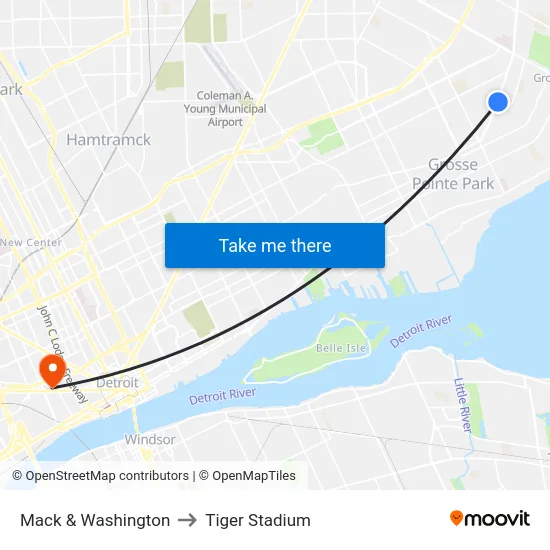 Mack & Washington to Tiger Stadium map