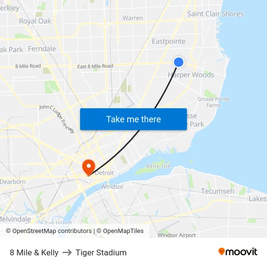 8 Mile & Kelly to Tiger Stadium map
