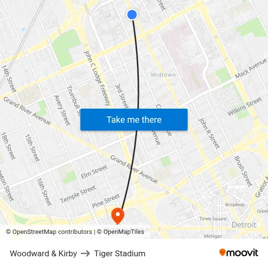 Woodward & Kirby to Tiger Stadium map