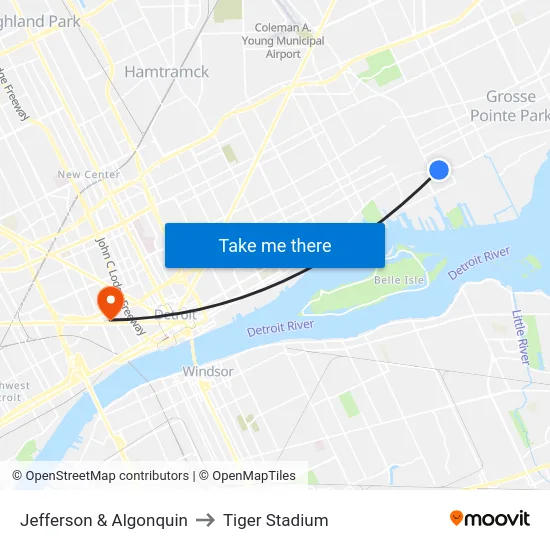 Jefferson & Algonquin to Tiger Stadium map
