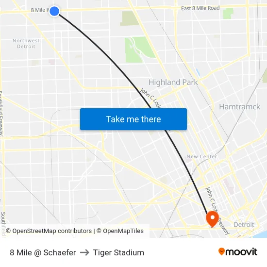 8 Mile @ Schaefer to Tiger Stadium map