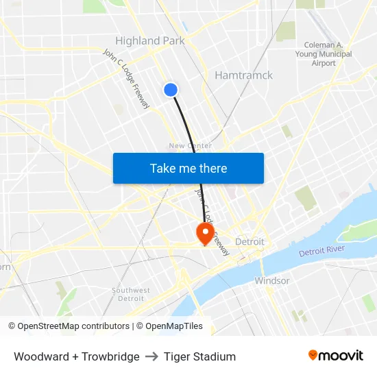 Woodward + Trowbridge to Tiger Stadium map