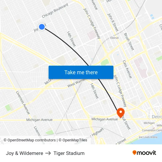 Joy & Wildemere to Tiger Stadium map