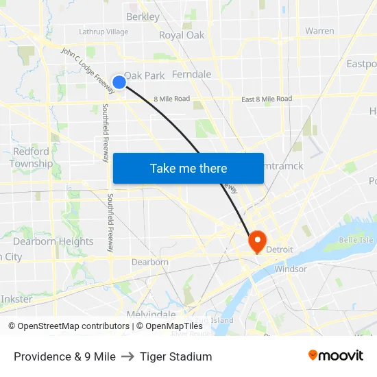 Providence & 9 Mile to Tiger Stadium map